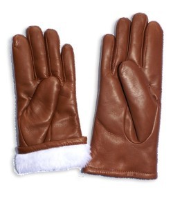 DZ-43: Rękawiczki ze skóry jagnięcej licowej, maszynowo szyte z haftem, wkład futerkowy z  królika