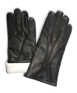 MZ-72: Rękawiczki ze skóry jagnięcej licowej, ręcznie szyte, z haftem, ocieplane futrem z królika